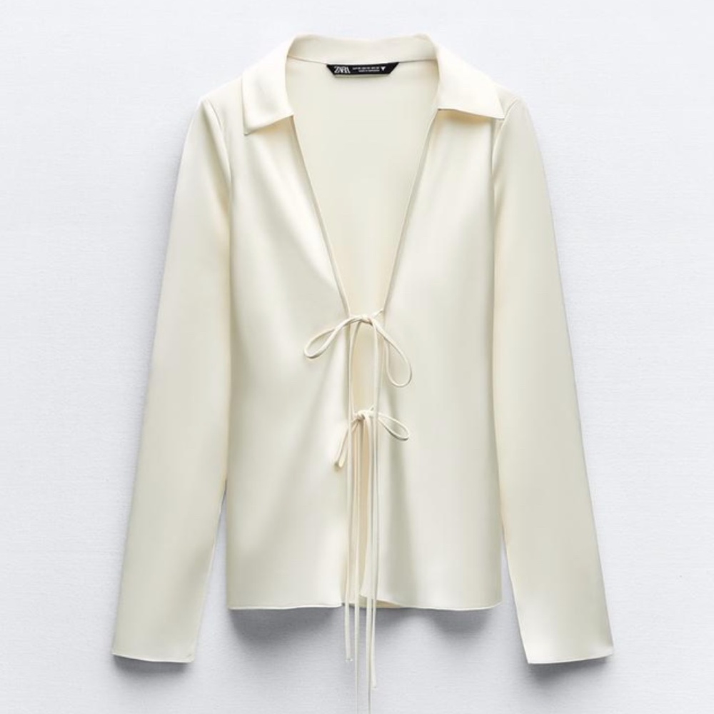 Zara Satin White Tie Shirt